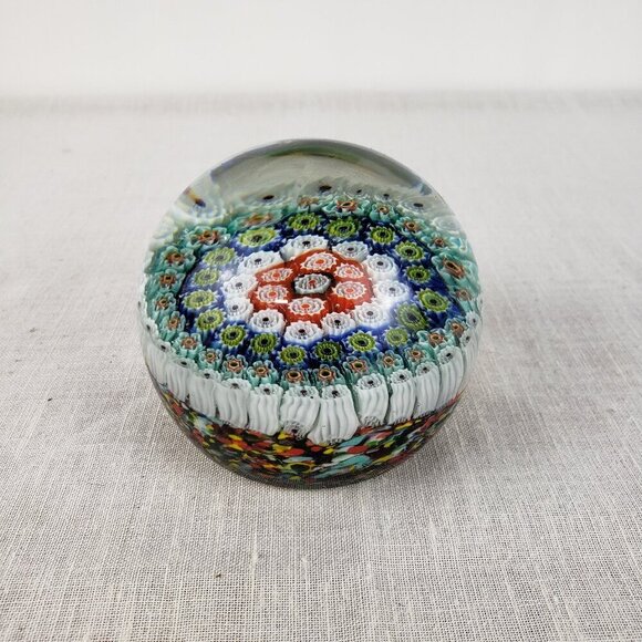 KB Koscherak Brothers Millefiori Glass Paperweight Italy Rainbow Blue Orange - Picture 1 of 5